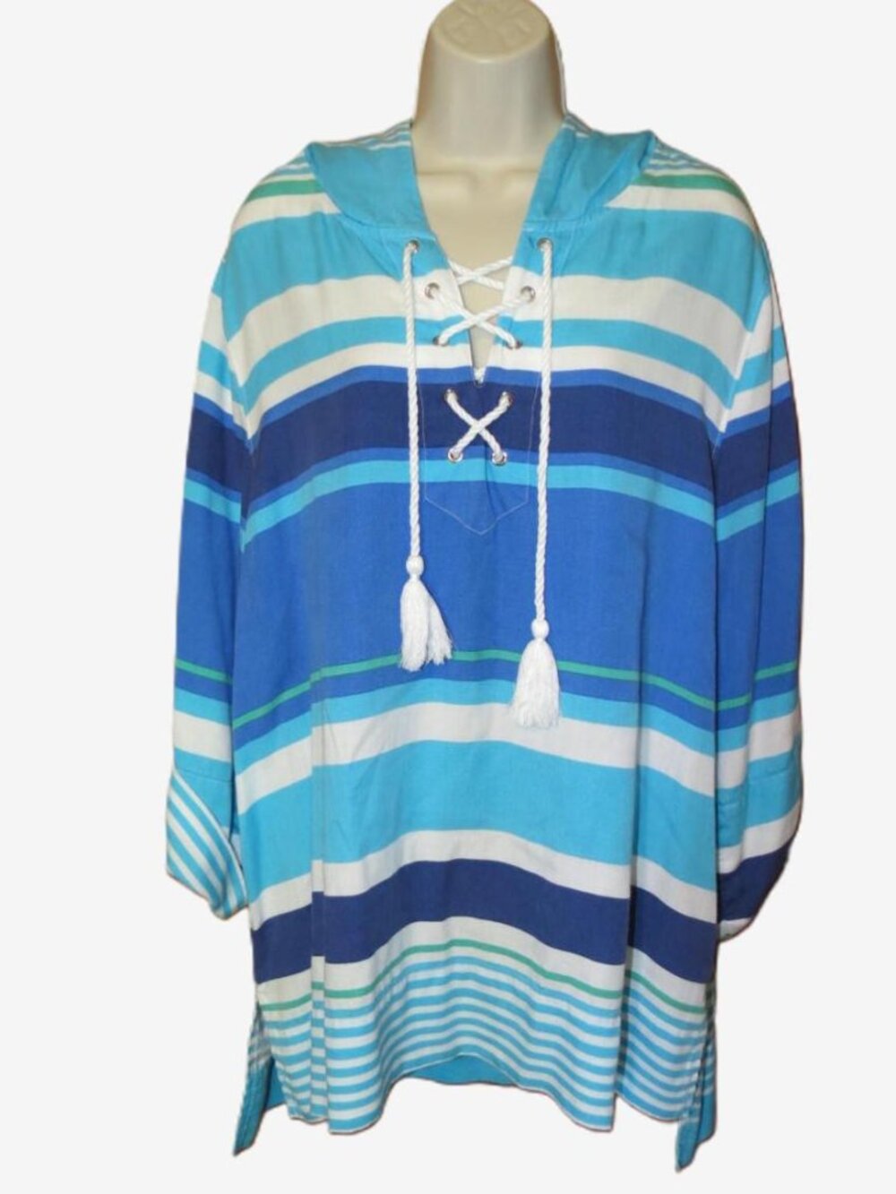 Chico's Zenergy Top/Cover-up Blues & White Stripes Nautical Size 2